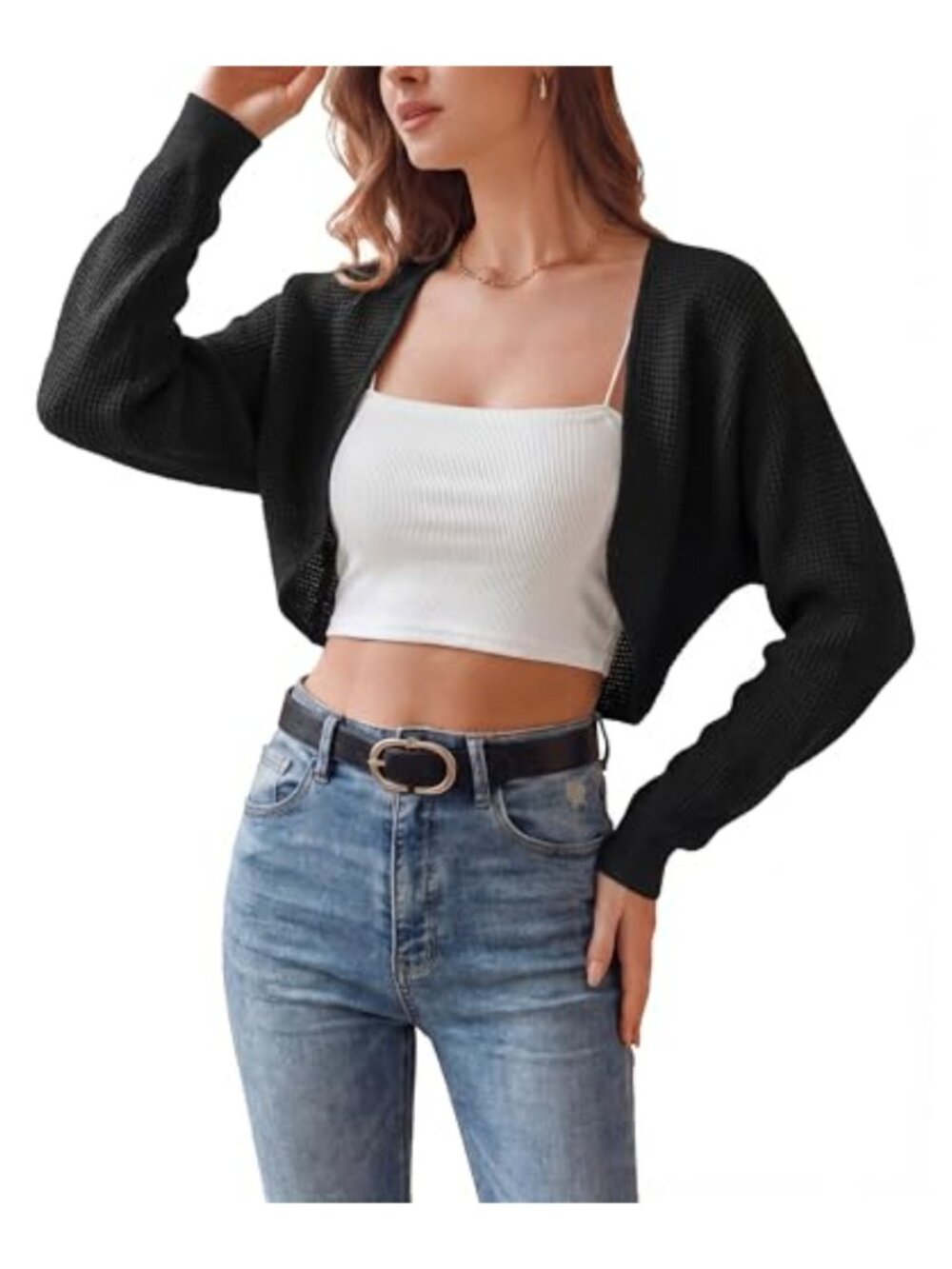 Women's 100% Cotton Cropped Cardigan Sweater Shrug Long Sleeve Casual